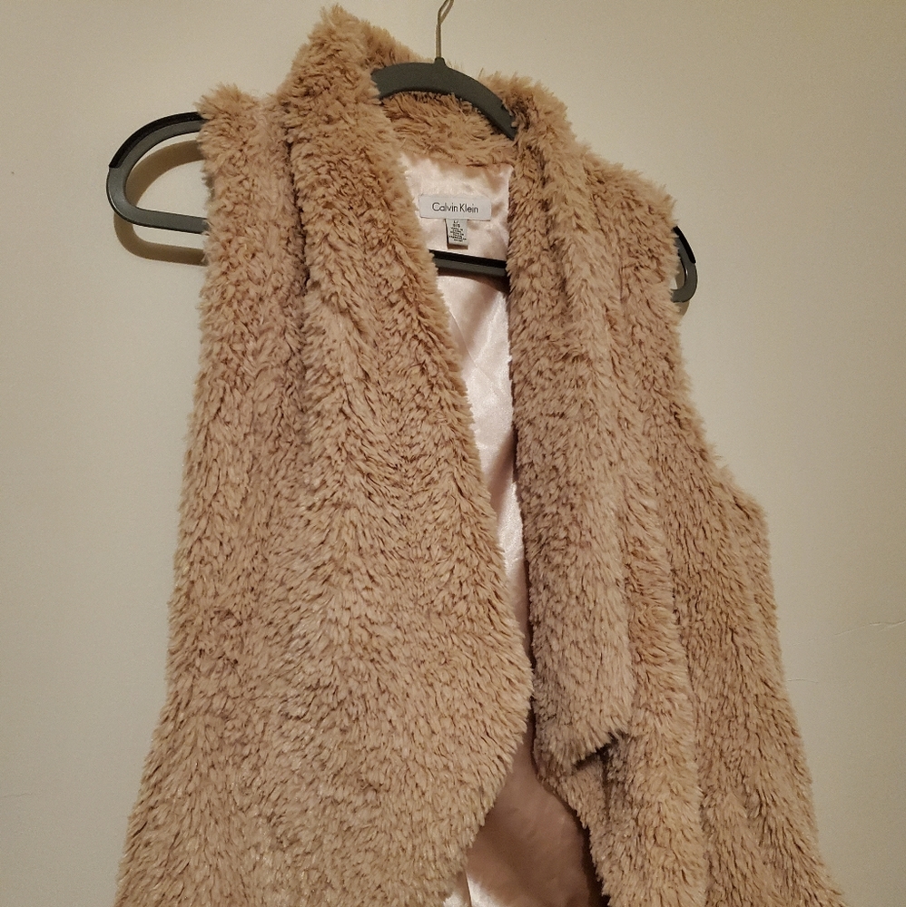 Calvin Klein faux fur waterfall vest